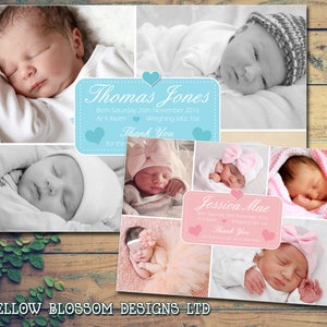 STAMPABILE DIGITALE SCARICABILE Montaggio Baby Nascita Nuovo Nato Annuncio Biglietti di ringraziamento Ragazzo Ragazza Gemelli Unisex Foto stampata Personalizzata