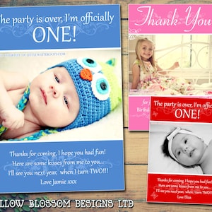 10 I Am ONE First 1st Childrens gedruckte Dankeskarten mit Foto Junge Mädchen gemeinsame Zwillinge Geburtstag maßgeschneiderte personalisierte blau rosa rot Danke