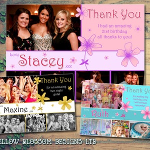 10 gedruckte Party Danke Karten Fotos Hen Night Geburtstag Girlie Mädchen Ladys Night Kind Rosa Petrol Blau Gold Schwarz Weiß Lila Flieder