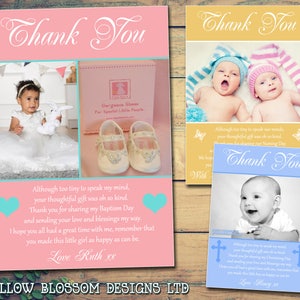 10 gemeinsame Dankeskarten Jungen Mädchen Zwillinge Unisex Taufe Geburtstag Namenstag Feier Taufe Personalisierte Vintage gedruckte Fotokarte