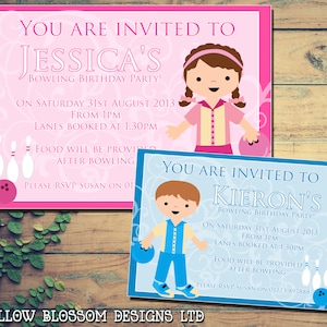Invitaciones personalizadas para fiesta de cumpleaños de bolos: infantiles, gemelas y unisex