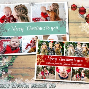 10 Personalised Christmas Photo Greeting Cards Boys Girls Twins Family Unisex Thank You Message Notes Kids Elegany Silver Green Red Gold