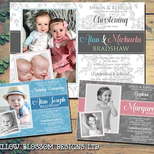 STAMPABILE DIGITALE SCARICABILE Inviti personalizzati Battesimo Battesimo Denominazione Compleanno Ragazzo Ragazza Doppia Cerimonia Grazie Foto Dalmasca