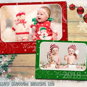 10 Baby Kids Kinderen Familiefoto Kerstwenskaarten Afdrukken Gevouwen Ansichtkaart Groen Rood Zilver Gepersonaliseerde Bedankt Jongen Meisje Tweeling