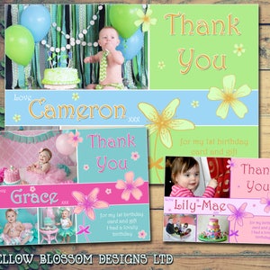 10 Mädchen Jungen Zwillinge Unisex Gemeinsame Dankeskarten Notiz Party Feiern Taufe Geburtstag Namenstag Taufe Personalisierte Blumen Girlie