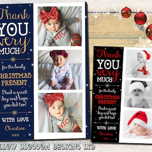 IMPRIMÍVEL DIGITAL PARA BAIXAR Cartões de agradecimento de Natal personalizados com foto e envelopes Crianças Criança Bebê Família Ouro Marinho Vermelho Preto Azul