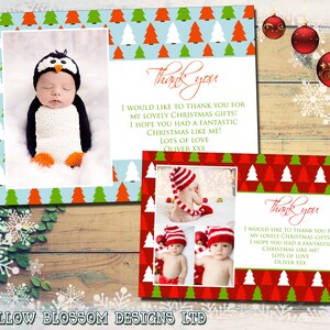 10 Árbol de Navidad Diseño Foto impresa Tarjetas de agradecimiento Postal doblada Niños Niños Bebé Lindo Niño Azul Rojo Verde Blanco Diversión