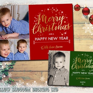 Paquete de 10 paquetes personalizados de tarjetas de felicitación de Navidad + sobres amigo de la familia plano o doblado Notas de agradecimiento en blanco dentro de los abuelos