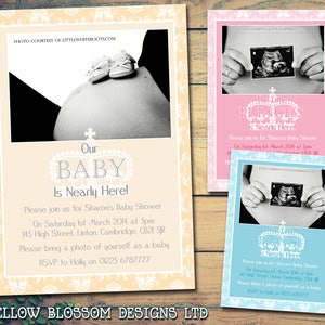 10 inviti personalizzati per baby shower Ragazzo Ragazza Gemelli Festa congiunta unisex Neutro Il nostro piccolo principe Principessa Rosa Blu Crema Giallo Bianco