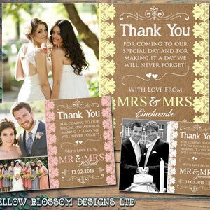 10 tarjetas de agradecimiento de boda rústica personalizadas Sr. y Sr. con fotos impresas Sr. y Sra. Postales planas en blanco dobladas Sra. y Sra. Encaje Limón