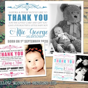 10 Garçon Fille Nouveau-Né Bébé Cartes d’annonce Personnalisées Cartes de Remerciement Enfant