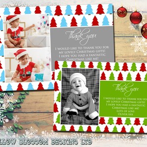 10 Rouge Vert Bleu Siver Arbre Photo Noël Cartes de remerciement Carte postale pliée Photos imprimées personnalisées Enfant Enfant Amusant Bébé Merci Note cadeau