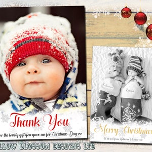 10 Photo complète Photo de Noël personnalisée Cartes de vœux Garçon Fille Jumeaux Famille Unisexe Merci Note Cartes pliées Imprimés Enfants Mignon