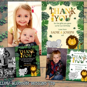 10 biglietti di ringraziamento Biglietto fotografico personalizzato Biglietto personalizzato Biglietto di ringraziamento Compleanno Safari nella giungla Tema Animali Battesimo Biglietto per il giorno del nome
