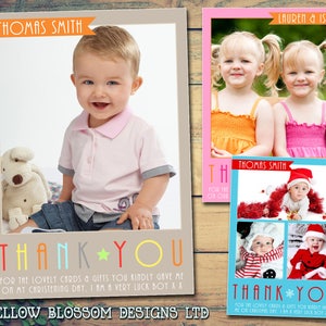 10 kinderen felgekleurde bedankkaarten met foto jongens meisjes tweeling gezamenlijke partij doop verjaardag naamgeving dag doop gepersonaliseerd