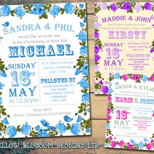 10 Rose Taufe Taufe Namenstag Feier Einladungen Party Poster Floral Karneval Thema Junge Mädchen Zwillingsgelenk Unisex Gedruckt Invites
