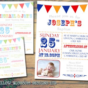 10 Taufe Geburtstag Namenstag Taufe Personalisiert Junge Mädchen Zwilling Unisex Gemeinschaftsposter Typografie Gedruckt Fotokarten Wimpelkette Bunt