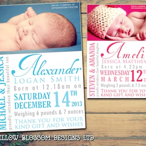 10 nieuwe geboren baby aankondiging bedankkaarten jongen meisje tweeling Unisex typografie gedrukte foto gepersonaliseerde op maat moderne blauw roze zilver