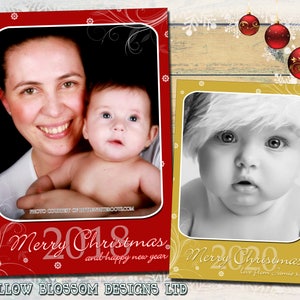 10 Baby Kids Kind Familie Aandenken Foto Kerst Wenskaarten Afdrukken Gevouwen Ansichtkaart Rood Goud Gepersonaliseerde Bedankkaarten Jongen Meisje Tweeling