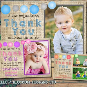 10 biglietti di ringraziamento stampati per bambini, rustici, rustici, shabby chic, con foto, per ragazzi, ragazze, gemelli, festa congiunta, battesimo, compleanno