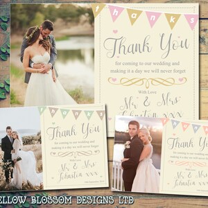 10 Vintage Wimpelkette Shabby Chic Hochzeit Dankeskarten Personalisiert Mr und Mr mit gedruckten Fotos Mr & Mrs Folded Flat Postkarten Mrs und Mrs