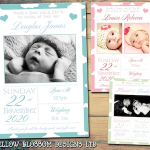 DRUCKBARE DIGITALE DOWNLOADBARE Wolke Border Geburt Baby New Born Ankündigung Danke Karten Jungen Mädchen Zwillinge Unisex Foto personalisiert