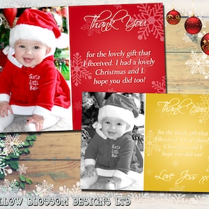10 klassische Foto-Weihnachts-Dankeskarten Klapppostkarte Personalisierte Kinder Kinder Baby Niedlich Rot Gold Weiß Junge Mädchen Schwester Bruder Zwilling