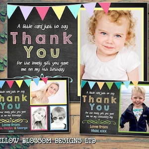 10 Kinder Bedruckte Dankeskarten Mit Foto Jungen Mädchen Zwillinge Gemeinsame Party Taufe Geburtstag Namensgebung Taufe Personalisierte Tafel Wimpelkette