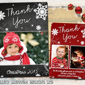 10 Foto da lavagna Biglietti di ringraziamento natalizi Cartolina piegata Personalizzata Bambini Bambino Argento Rosso Nero Bianco Fiocchi di neve Turbinii Elegante