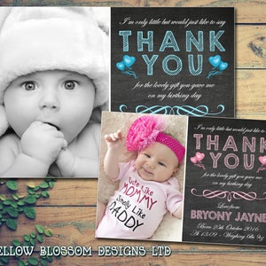 10 Nouveau-né Bébé Faire-part de naissance Cartes de remerciement Garçon Fille Jumeaux Unisexe Ballons Photo Imprimée Personnalisé Sur Mesure Tableau Rose Bleu