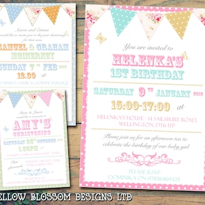 10 Taufe Geburtstag Taufzeremonie Einladungen Junge Mädchen Zwilling Unisex Gemeinschaftsposter Shabby Chic Wimpelkette Karneval lädt ein