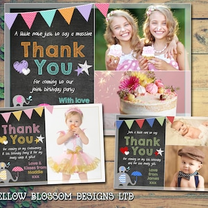 10 Personalisierte Geburtstag Dankeschön Karte Foto Taufe Taufe Taufzeremonie Jungen Mädchen Zwillinge Unisex Junge Mädchen Rosa Shabby Chic Niedlich