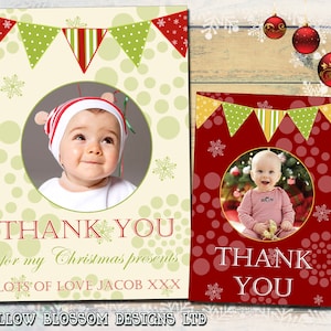 10 vintage Bunting Photo imprimée Noël Cartes de remerciement Carte postale pliée Enfants personnalisés Enfants Bébé Enfant Garçon Fille Jumeaux Amusant Frères et sœurs