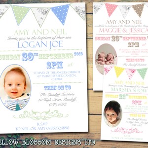 10 Taufe Geburtstag Namenstag Taufe Einladungen Junge Mädchen Zwilling Unisex gemeinsame Poster Natürliche Fotokarte Lädt Gedruckt Kinder Wimpelkette