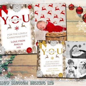 10 gepersonaliseerde kerstbedankkaarten met foto en enveloppen GRATIS LEVERING IN HET VK Kinderen Kind Baby Familie Premiumkwaliteit
