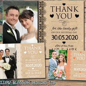 10 tarjetas de agradecimiento de boda vintage personalizadas Sr. y Sr. con fotos impresas Sr. y Sra. Postales planas dobladas Sra. y Sra. Encaje Naranja Negro