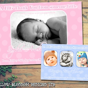 10 Baby Neugeborene Ankündigung Dankeskarten Jungen Mädchen Zwillinge Unisex Rosa Blau Gedruckt Foto Personalisiert Maßgeschneidert Polka Dots Niedlich Klassisch Spaß