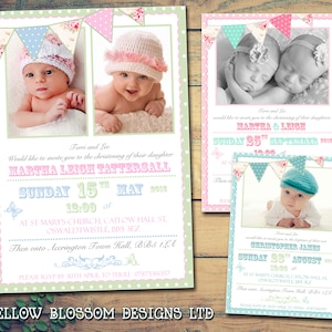 10 Shabby Chic Feiern lädt gemeinsame gedruckte Foto lädt Jungen Mädchen Zwillinge personalisierte Taufe Namenstag Taufe Einladungen