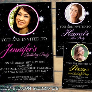 DRUCKBARE DIGITALE DOWNLOADABLE Sparkles Nachthimmel Sterne Personalisierte Geburtstagsparty Feier Einladungen Erwachsene Mit Foto Mädchen Weiblich