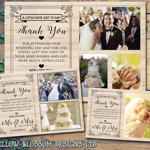 10 Mr & Mrs Holz Rustikal Vintage Shabby Chic Bauernhof Scheune Stall Hochzeit Danke Karten Personalisierte Gedruckte Fotos Gefaltet Flache Postkarten