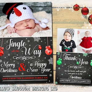 Jingle Bells 10 Pack Od Photo Tarjetas de felicitación de Navidad personalizadas Boy Girl Twin Family Thank You Note Folded Printed Children Bespoke