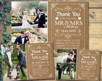 10 Vintage Rustic Barn Wedding Thank You Cards Personalised Mr and Mr With Printed Photos Mr & Mrs Folded Blank Flat Postcards Mrs and Mrs