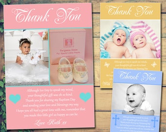 10 Joint Thank You Cards Boys Girls Twins Unisex Christening Birthday Naming Day Celebration Baptism Personalised Vintage Printed Photo Card