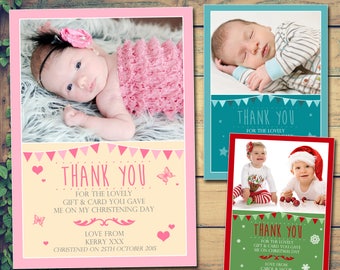 10 Boy Girl Printed Thank You Cards With Photo Boys Girls Twins Joint Party Christening Birthday Naming Day Baptism Personalised Bunting