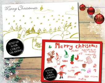 10 Landscape Your Child's Own Photo Drawing Painting Christmas Greeting Cards Print Folded Postcard Festive Xmas Personalised Kids Child