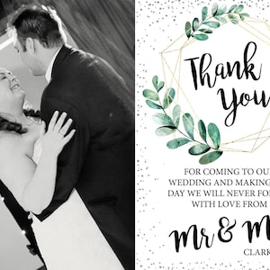 10 Personalisierte Hochzeit Dankeskarte Greenery Rustikal Foto Gedruckt Gold Silber