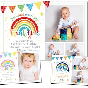 Cartões de agradecimento com foto personalizados, cores arco-íris, cores brilhantes, cartões de agradecimento para o primeiro aniversário, cartões com foto arco-íris