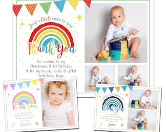 Personalisierte Foto Danke Karten Regenbogen Patel Farben Helle Farben 1. Geburtstag Danke Karten Foto Regenbogen Karten