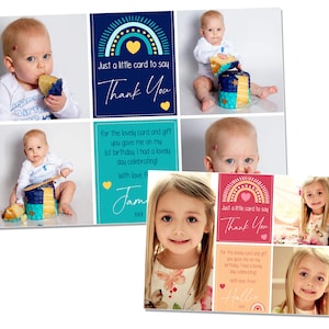 10 cartões de agradecimento personalizados de arco-íris, foto de aniversário, novo bebê, notas de agradecimento, crianças, gêmeos, menino, menina, unissex