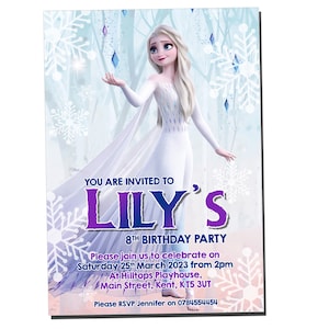 10 Personalised Princess Party Invitations Invites Girlie Girls Purple Blue Lilac Elsa Frozen